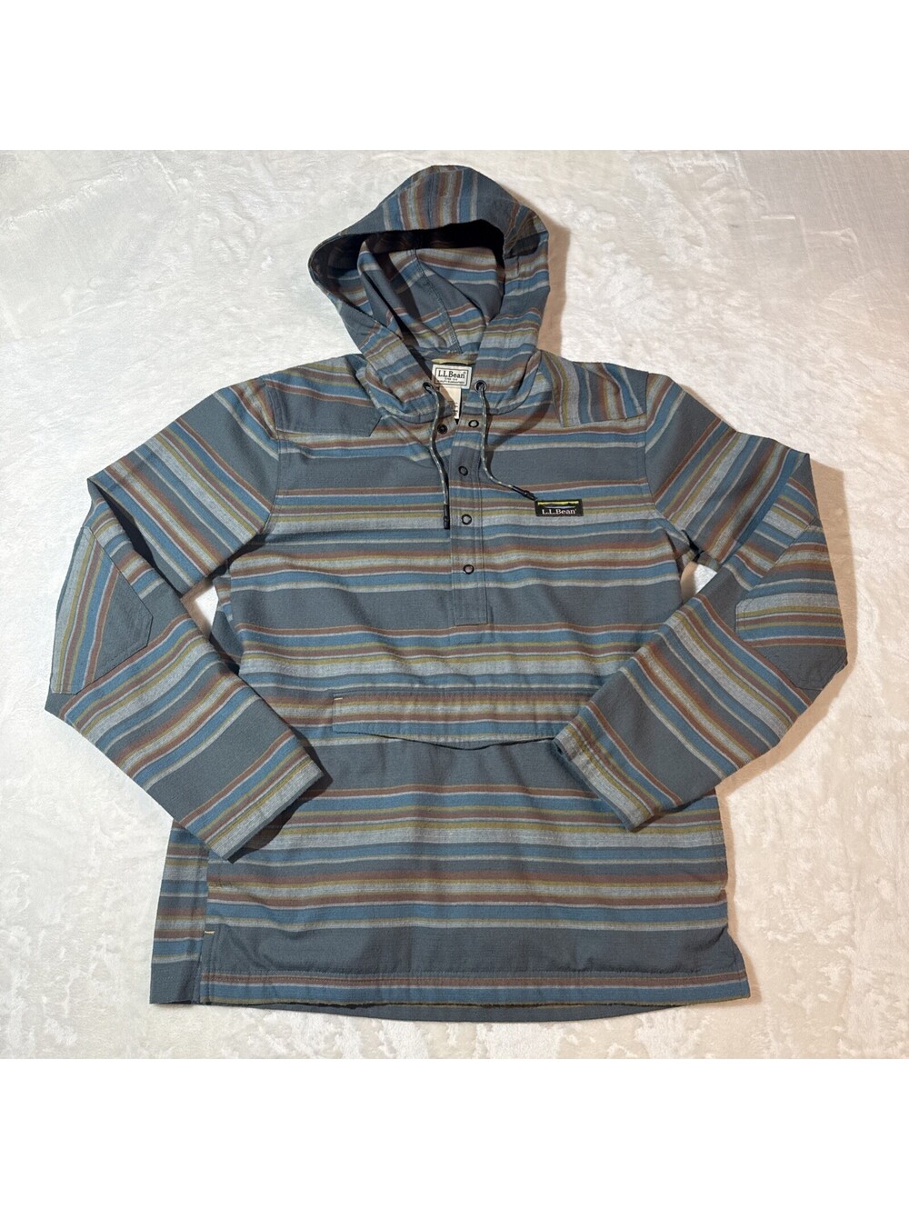 LL Bean Men's Katahdin Performance Flannel Anorak Striped Hoodie 511616 Sz S REG